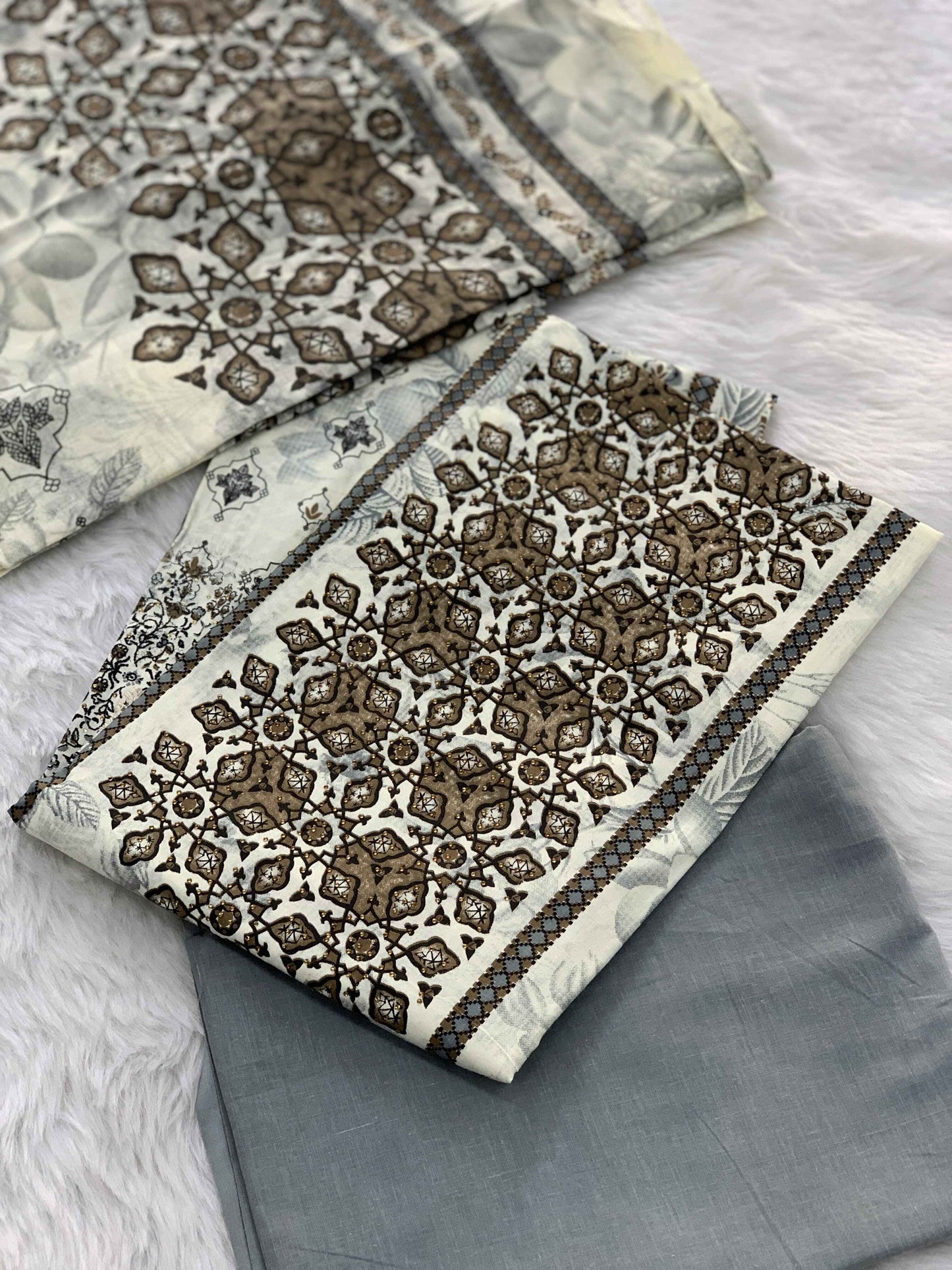 Grey Karachi Printed Cotton Suit set