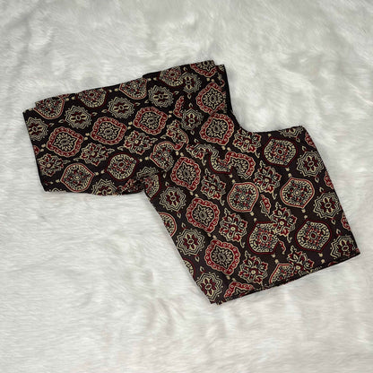 Ajrakh Print Non Paded Cotton Ready To Wear Brown Blouse