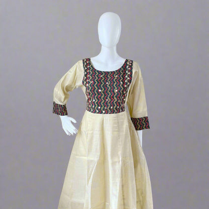 Women's Stylish Kerala Traditional Tissue Anarkali Kurti with Mirror work