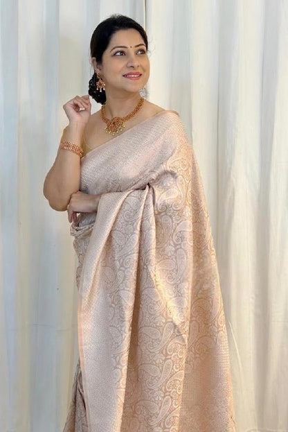 White Banarasi Soft Silk Saree