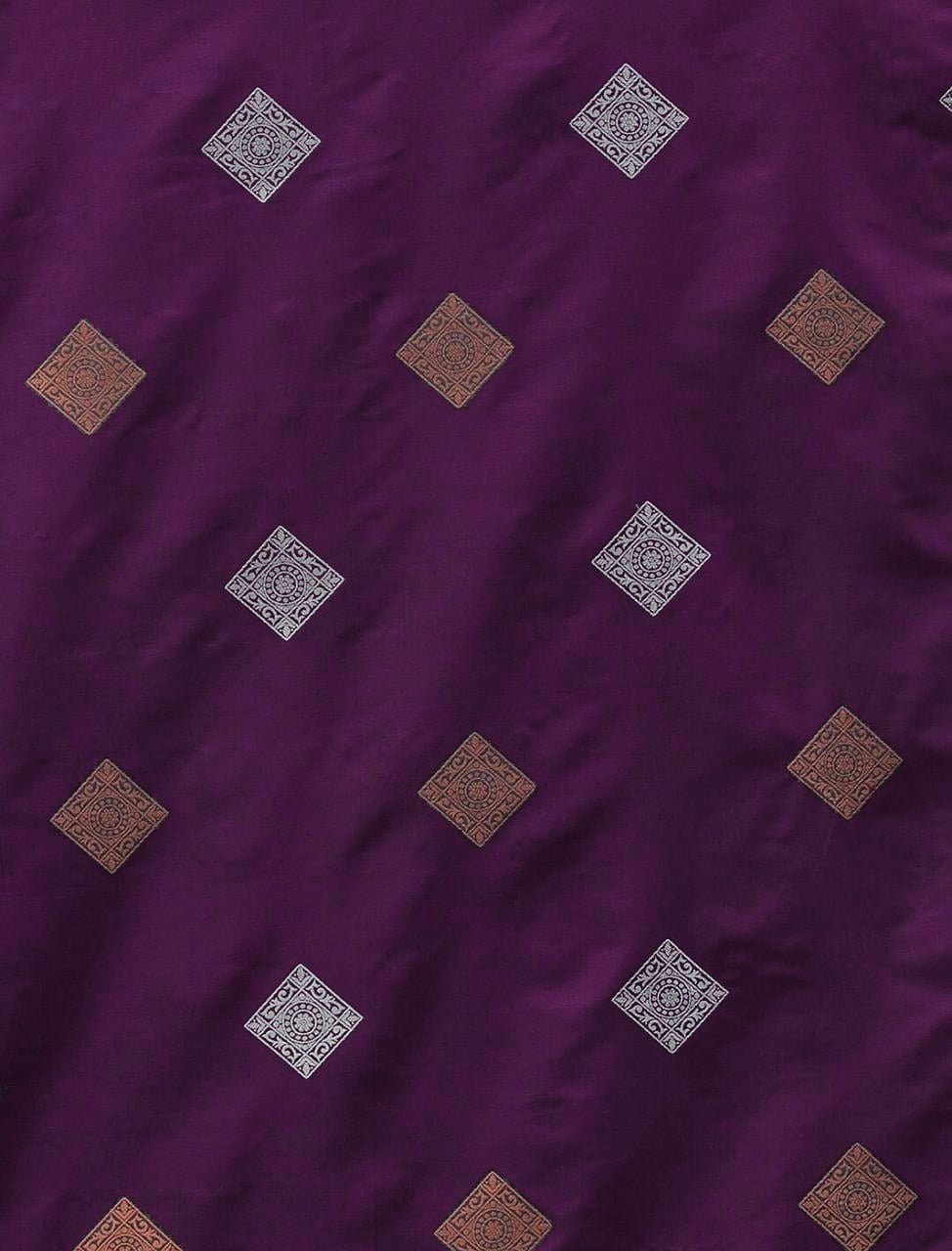 Wine Banarasi Woven Saree With Unstitched Blouse