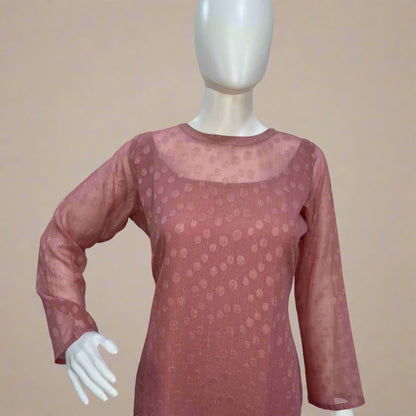 Peach Shimmer Full-sleeve Kurti