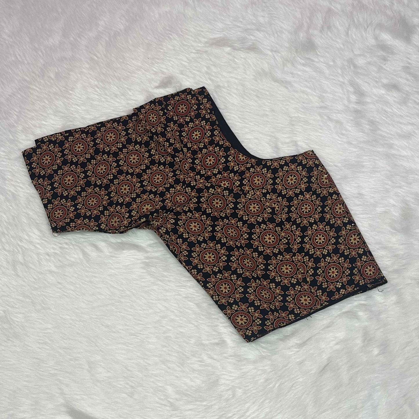 Ajrakh Print Non Paded Black Color Cotton Ready To Wear Blouse