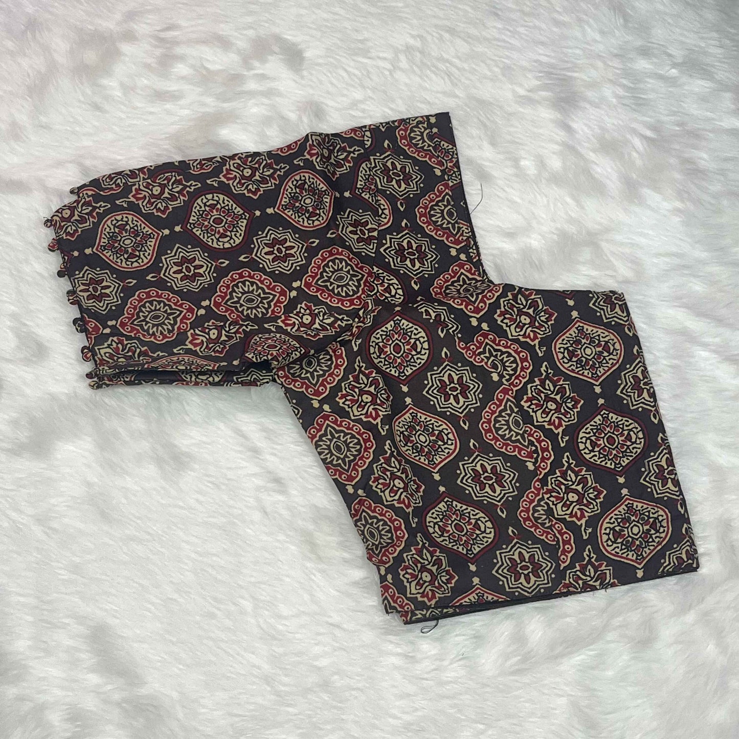 Ajrakh Print Non Paded Cotton Ready To Wear Brown Blouse