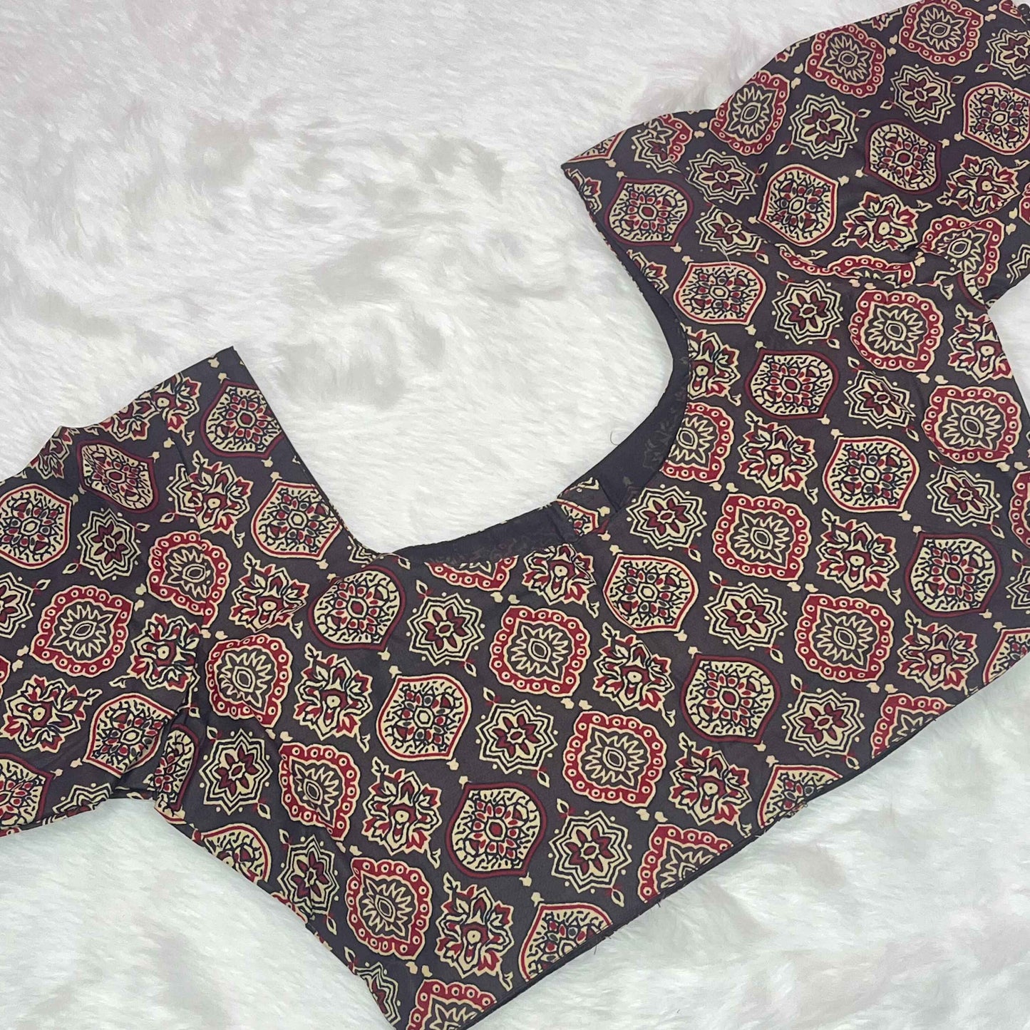 Ajrakh Print Non Paded Cotton Ready To Wear Brown Blouse