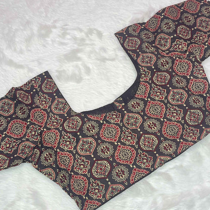 Ajrakh Print Non Paded Cotton Ready To Wear Brown Blouse