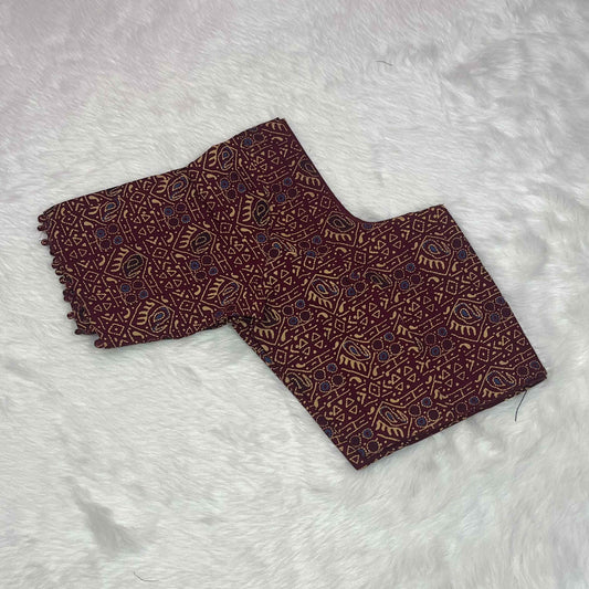 Ajrakh Print Non Paded Cotton Ready To Wear Maroon Blouse