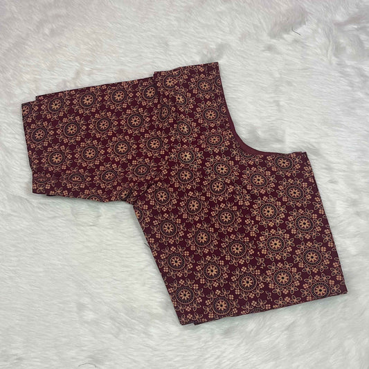 Ajrakh Print Non Paded Cotton Ready To Wear Maroon Color Blouse