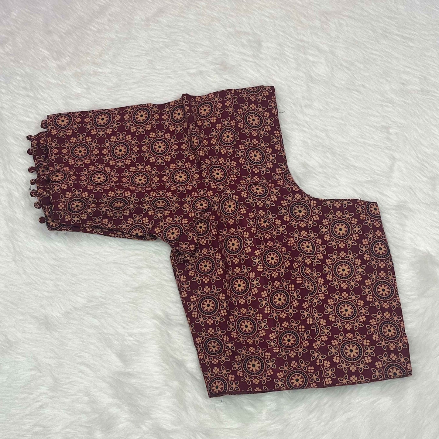 Ajrakh Print Non Paded Cotton Ready To Wear Maroon Color Blouse