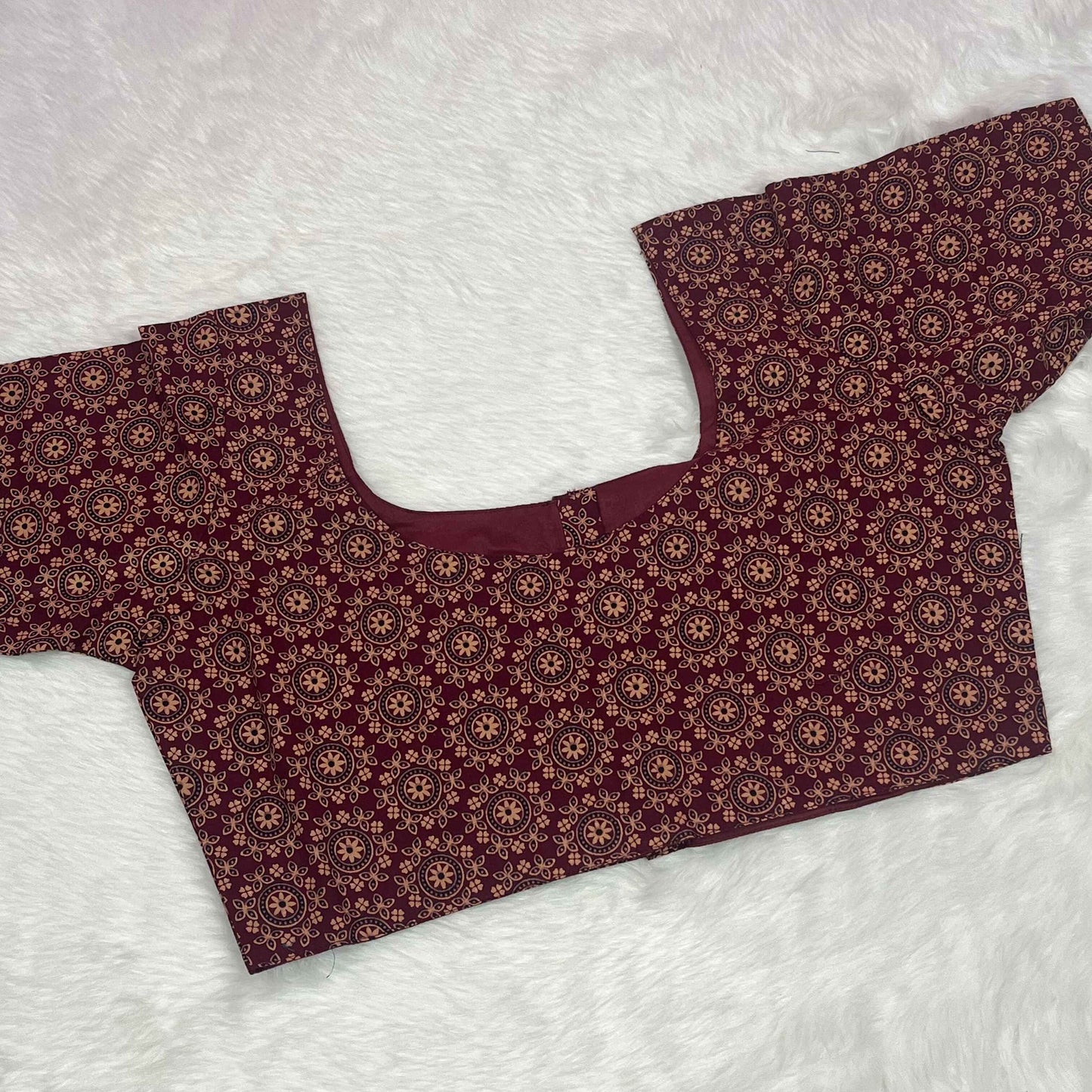 Ajrakh Print Non Paded Cotton Ready To Wear Maroon Color Blouse