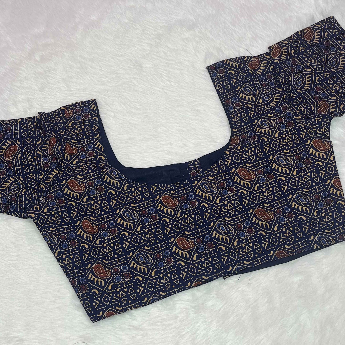 Ajrakh Print Non Paded Cotton Ready To Wear Multi Color Blouse