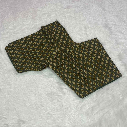 Ajrakh Printed Non Paded Cotton Ready To Wear Green Round Neck Blouse