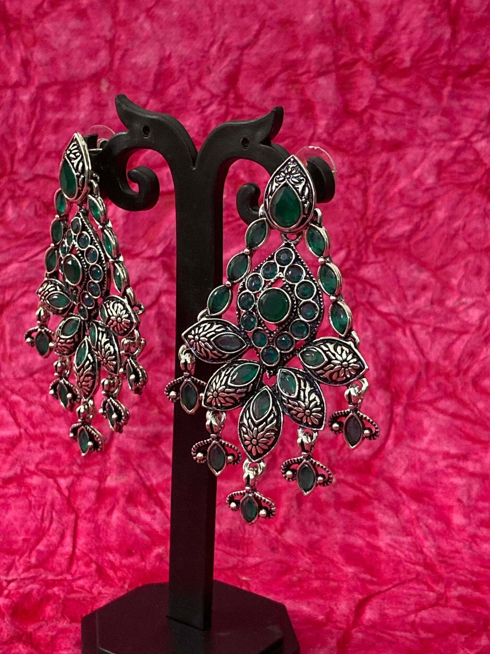 Marquise coloring stone oxide silver antique earring