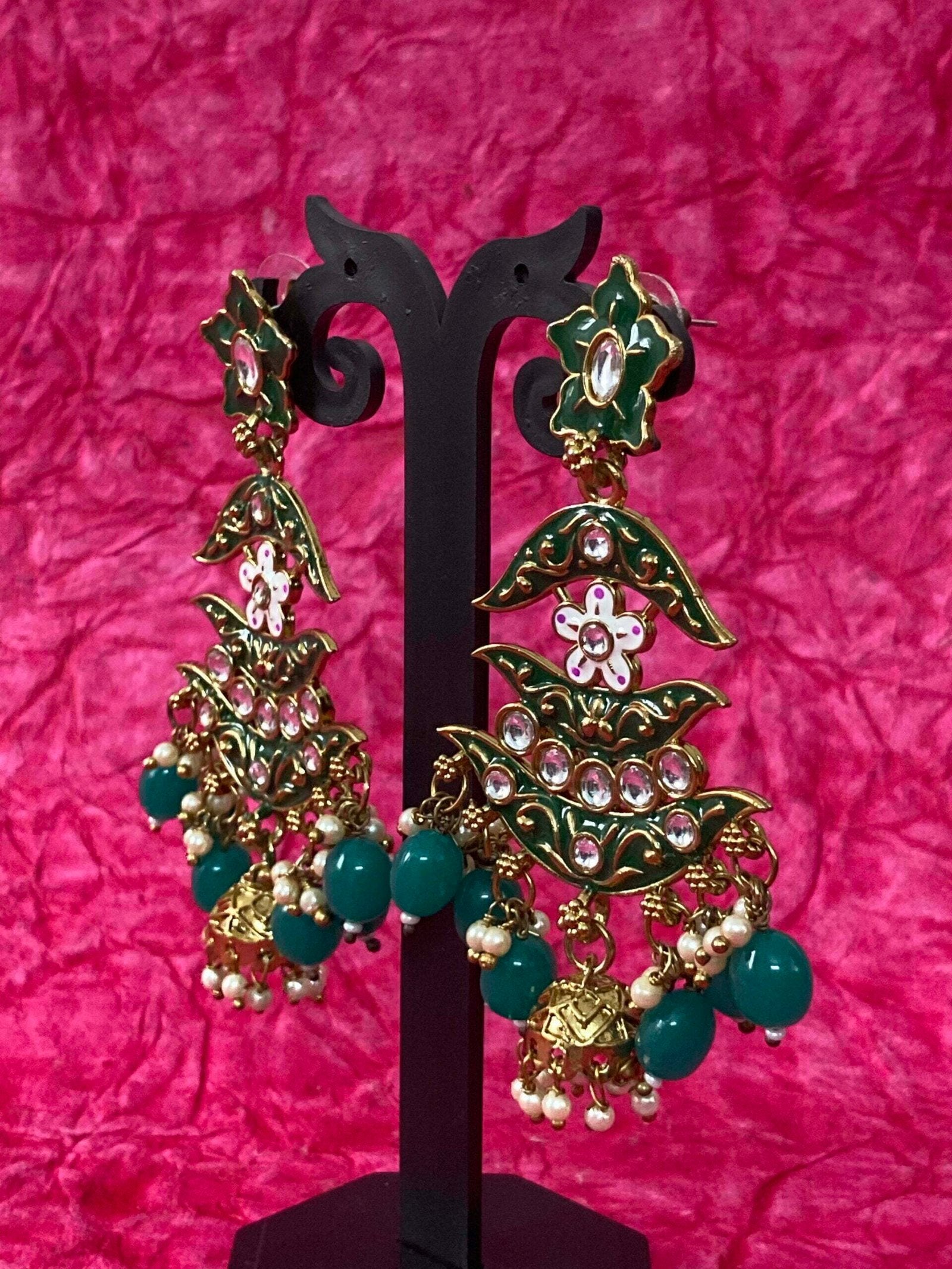 Clustered pearl mehandi polish Desgner antique Jhumka earring