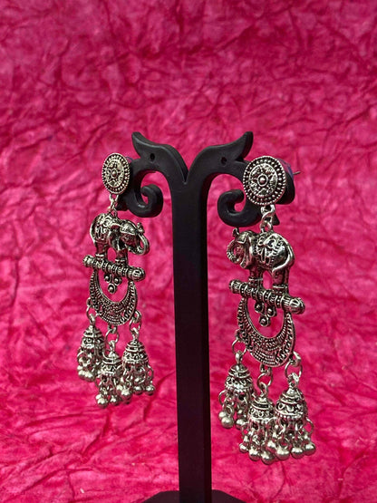 Oxidized Elephant Design Jhumka Shape Earrings
