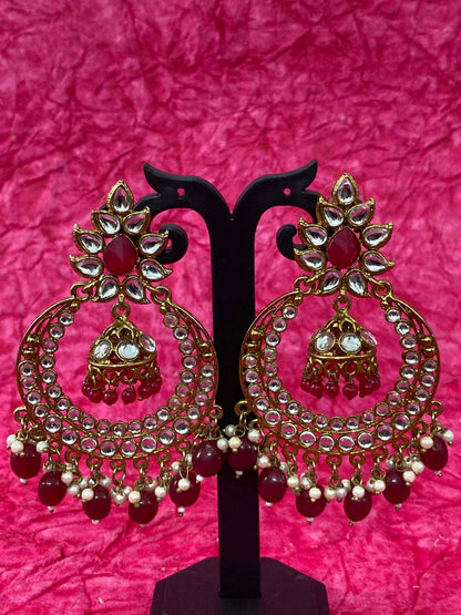 Clustered pearl Polki Full Stone Desgner Mehendi Polish Earring