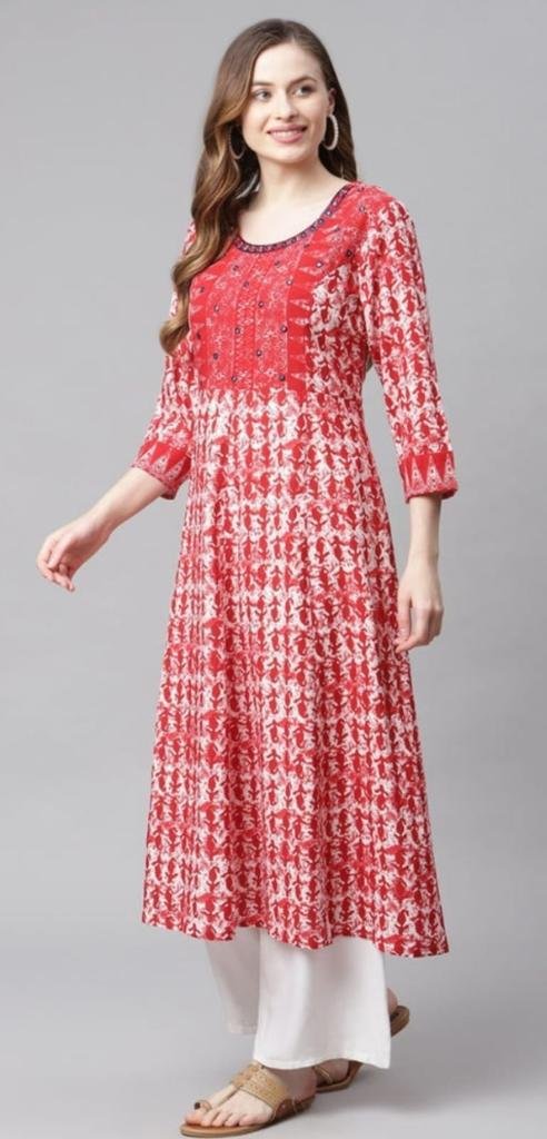 Red rayon anarkali kurtas